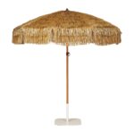 Parasol Manilex Rafia de fibra de poliéster Ø200 cm con mástil de aluminio lacado en madera natural, diseño tropical y funcional para exteriores.