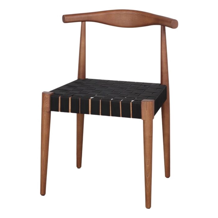 Silla Burak Negro de madera de fresno con acabado nogal y asiento trenzado color negro, diseño moderno y cómodo para interiores.