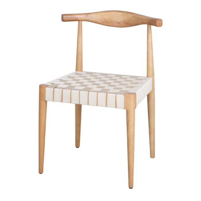 Silla Ghost Tostado de madera de fresno con asiento trenzado color tostado, diseño elegante y moderno.