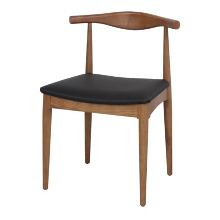 Silla madera fresno con acabado nogal y asiento color negro, diseño moderno y ergonómico, ideal para interiores sofisticados.