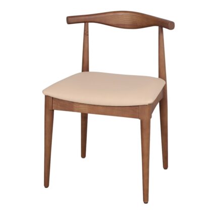 Silla madera fresno con acabado nogal y asiento color beige, diseño moderno y ergonómico, ideal para interiores elegantes.