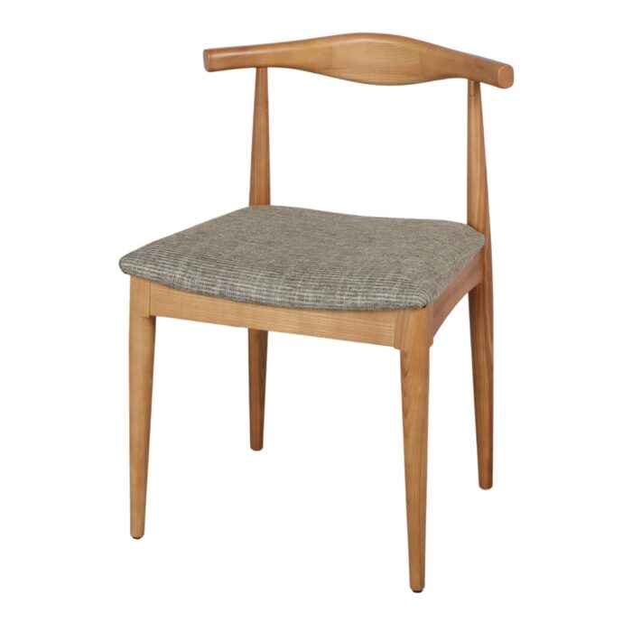 Silla madera fresno con asiento tapizado color pistacho, diseño ergonómico y fresco, ideal para interiores modernos.