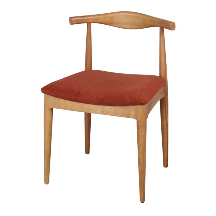 Silla madera fresno con asiento tapizado color arena, diseño ergonómico y elegante, ideal para interiores modernos.