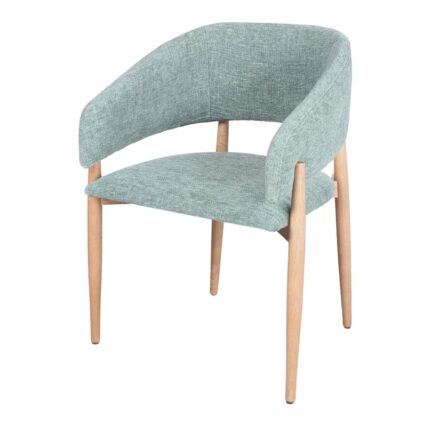 Silla Mogi Pistacho de madera de olmo con asiento tapizado en textil pistacho, diseño moderno y ergonómico para interiores.