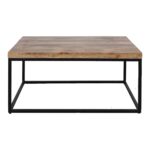 Mesa auxiliar Ingrid con estructura metálica negra y tapa de madera de mango L90xA60xH43 cm, diseño moderno para interiores.