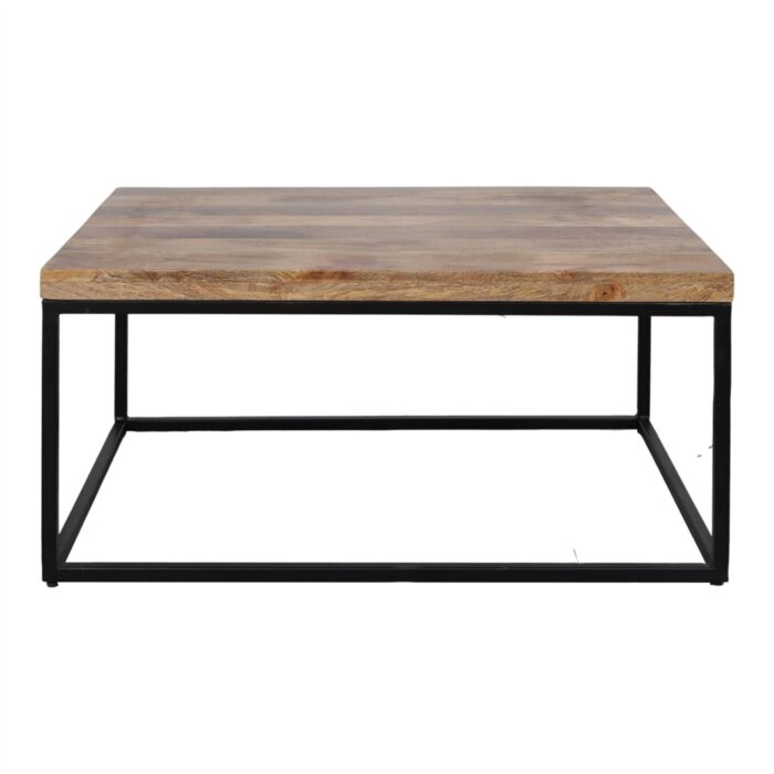 Mesa auxiliar Ingrid con estructura metálica negra y tapa de madera de mango L90xA60xH43 cm, diseño moderno para interiores.