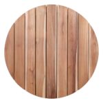 Tapa Mayer Ø80 cm de madera de teka, diseño natural y resistente con grosor de 3 cm, ideal para interiores y exteriores cubiertos.