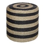 Puff Stern Negro, fabricado en yute natural y negro, diseño bohemio y funcional, Ø40 x H40 cm, ideal para interiores.