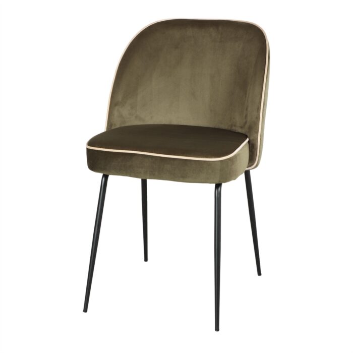 Silla Artaken Verde con estructura negra, tapizado en textil verde y vivo beige, diseño moderno y ergonómico.