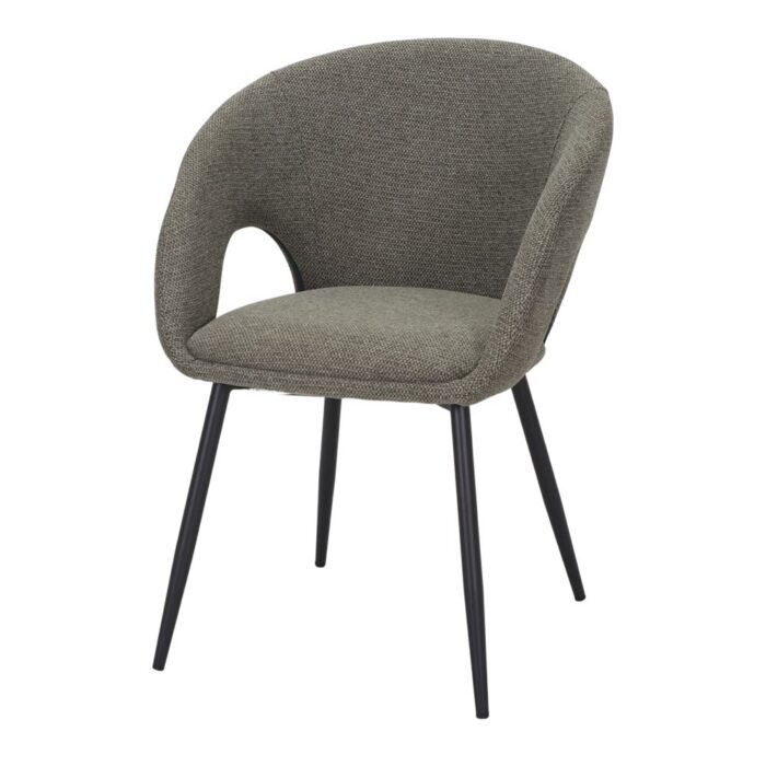 Silla Tapizada Gemini en color verde oliva, con respaldo ergonómico, asiento acolchado y estructura negra, ideal para interiores modernos.