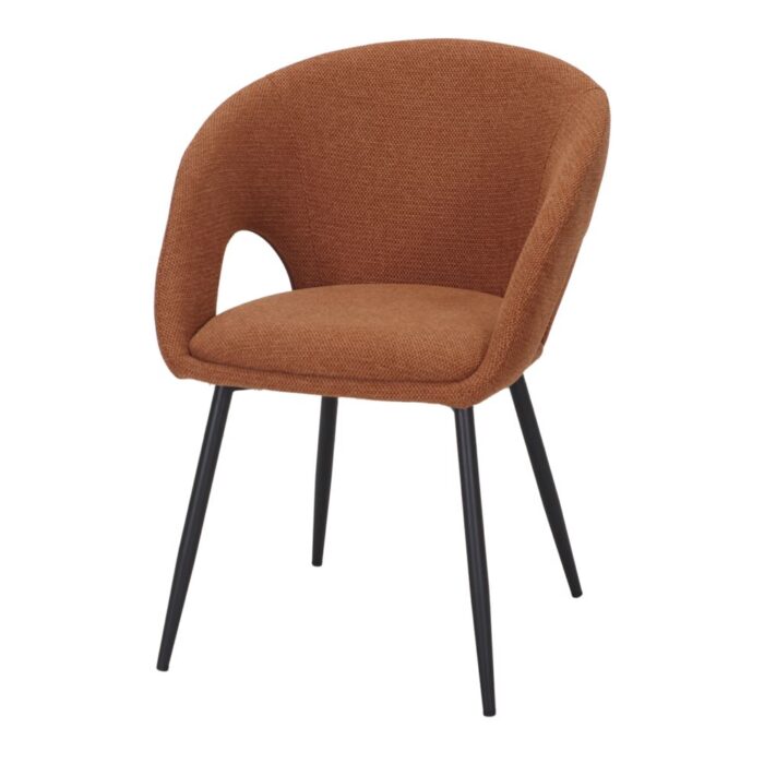 Silla Tapizada Gemini en color calabaza con respaldo ergonómico, asiento acolchado y estructura negra, ideal para interiores modernos y elegantes.