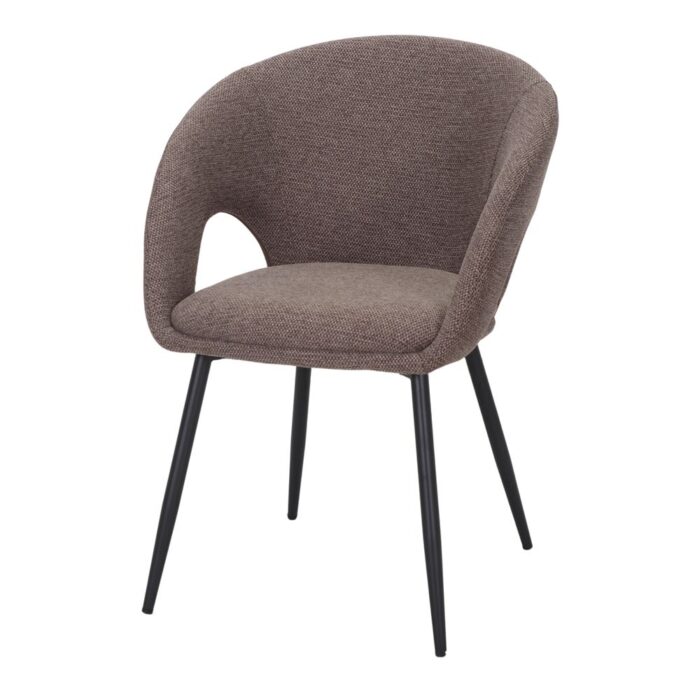 Silla Tapizada Gemini en color marrón con respaldo ergonómico, asiento acolchado y estructura negra, perfecta para interiores modernos.