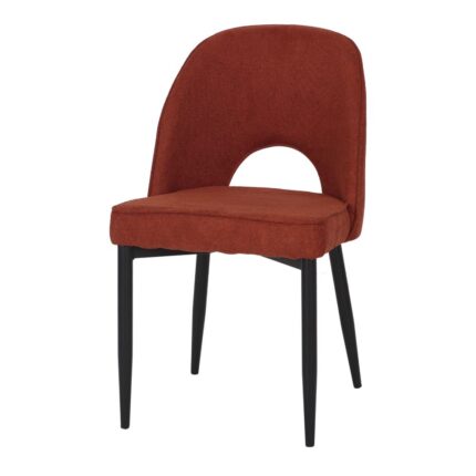 Silla Marriot Teja con Vivo tapizada en textil color teja con estructura negra, diseño moderno y elegante, dimensiones L51 x A56 x Altura total 82 cm.