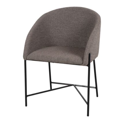 Silla tapizada en textil color piedra con estructura negra, diseño ergonómico y elegante, ideal para interiores modernos y funcionales.