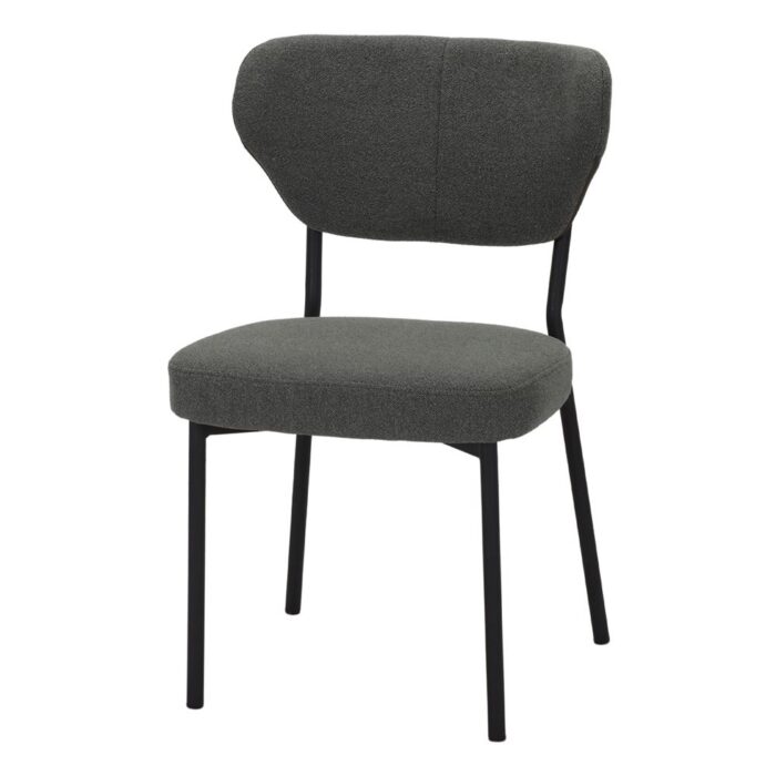 Silla Tapizada Poppy en color verde hierba con estructura de acero negro, diseño moderno y asiento acolchado, ideal para comedores y oficinas.