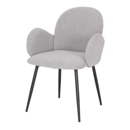 Silla tapizada en color gris con estructura negra, diseño moderno y ergonómico, ideal para comedores y oficinas.