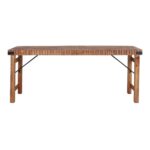 Mesa plegable de madera tropical envejecida, diseño rústico y funcional, ideal para interiores.