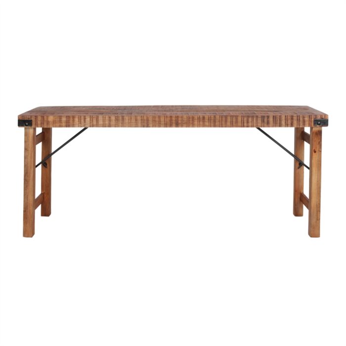 Mesa plegable de madera tropical envejecida, diseño rústico y funcional, ideal para interiores.